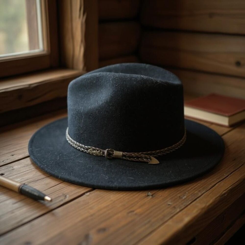 Oztrala Men's Australian Wool Felt‎ Leather Band Outback Fedora Hat Black Medium